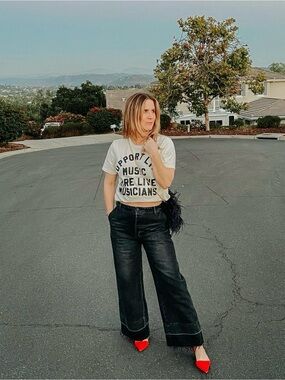 Moussy Elba Washed Black Cropped Wide-Leg Jeans